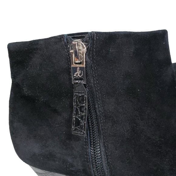 Sam Edelman Lucy Booties Suede Leather Moc-Croc Cone Heel Point-Toe - Picture 4 of 9